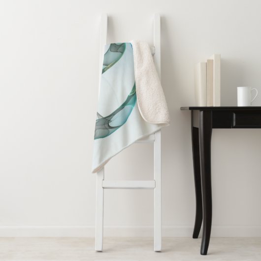 Modern Abstract Fractal Art Blue Turquoise Gray Sherpa Deken (In situ)