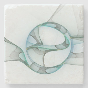 Modern Abstract Fractal Art Blue Turquoise Gray Stenen Onderzetter