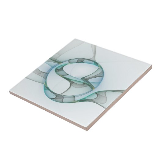 Modern Abstract Fractal Art Blue Turquoise Gray Tegeltje (Zijkant)