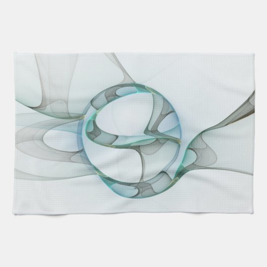 Modern Abstract Fractal Art Blue Turquoise Gray Theedoek (Horizontaal)