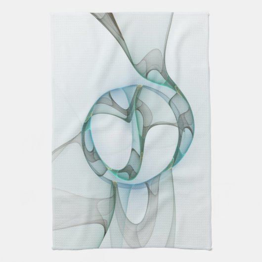 Modern Abstract Fractal Art Blue Turquoise Gray Theedoek (Verticaal)