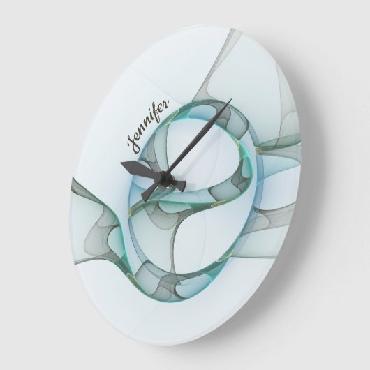 Modern Abstract Fractal Blue Turquoise Gray Name Grote Klok (Hoek)
