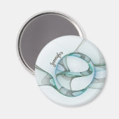 Modern Abstract Fractal Blue Turquoise Gray Name Magneet (Voorkant / Achterkant)