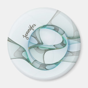 Modern Abstract Fractal Blue Turquoise Gray Name Magneet