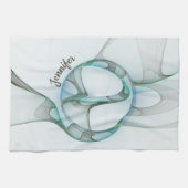 Modern Abstract Fractal Blue Turquoise Gray Name Theedoek (Horizontaal)