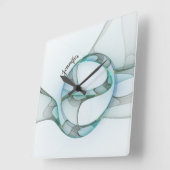 Modern Abstract Fractal Blue Turquoise Gray Name Vierkante Klok (Hoek)