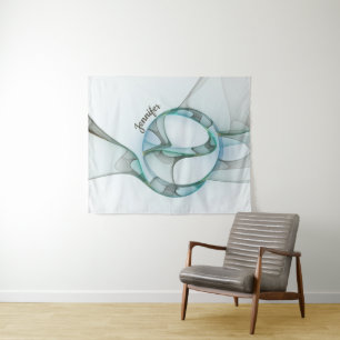 Modern Abstract Fractal Blue Turquoise Gray Name Wandkleed