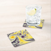 Modern Abstract geel fractal Vierkante Kartonnen Onderzetter (Insitu)