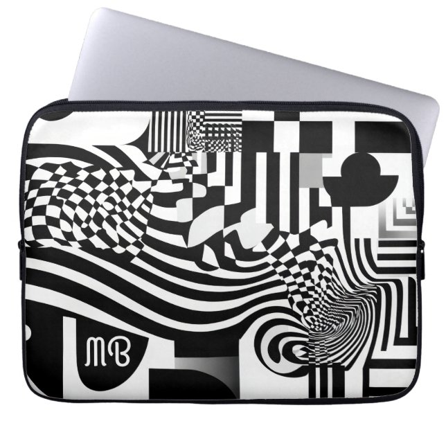 Modern Abstract Geometric Black White Pattern 13" Laptop Sleeve (Voorkant)