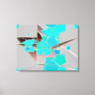 Modern Abstract - Geometric, Grey and Turquoise Canvas Afdruk