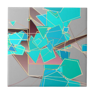 Modern Abstract - Geometric, Grey and Turquoise Tegeltje
