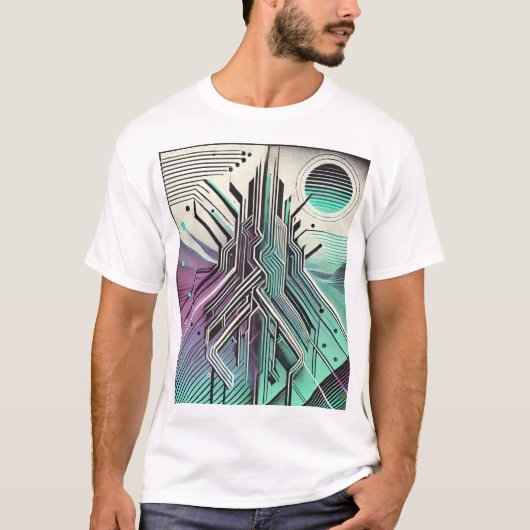 Modern Abstract Geometric Tree Tech Fusion T-shirt (Voorkant)
