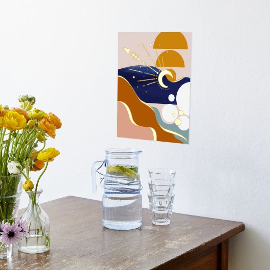 Modern Abstract geometrisch landschap zon en maan Folie Afdrukken (Laag (Keuken))