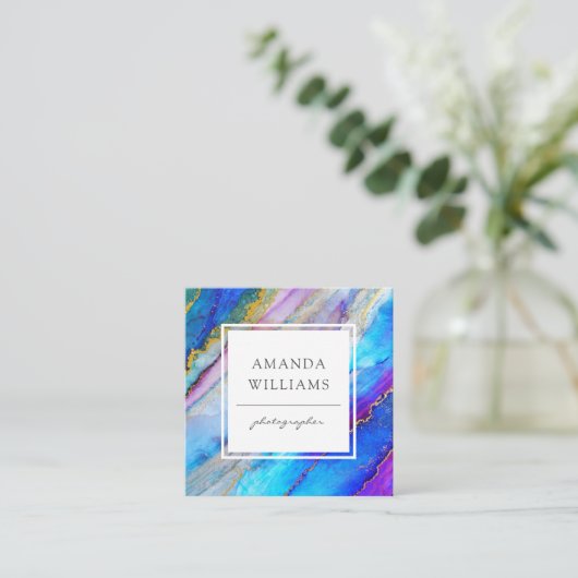 Modern Abstract geschilderd patroonvierkant Vierkante Visitekaartje (Staand voorkant)