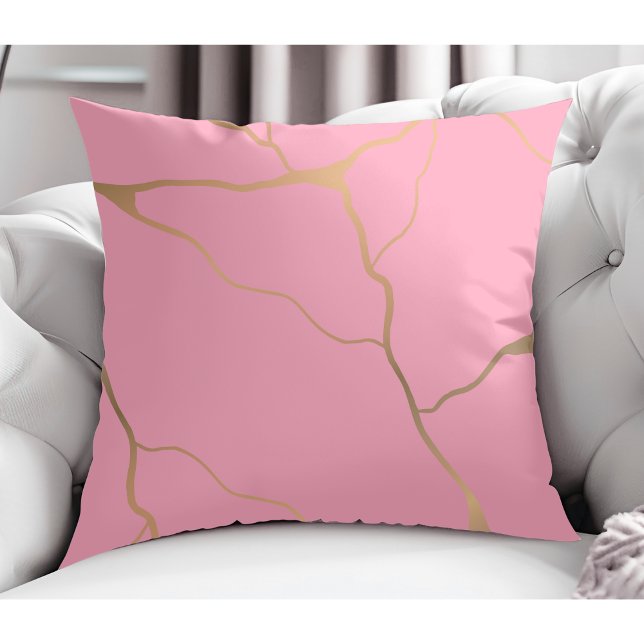 Modern Abstract Gold Vein Design Roze Kussen (Creator heeft geüpload)