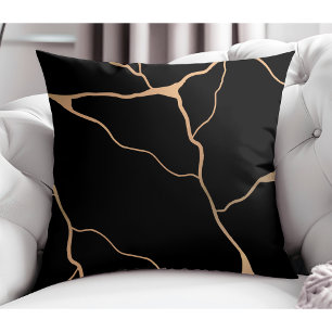 Modern Abstract Gold Vein Design Zwart Kussen