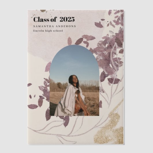 Modern Abstract goud en Paarse Afstuderen Vellum Uitnodigingen (Voorkant)