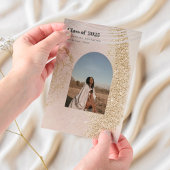 Modern Abstract goud en roze Afstuderen Vellum Uitnodigingen