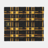 Modern abstract, goud en zwart plaid monogram fleece deken (Voorkant (Horizontaal))