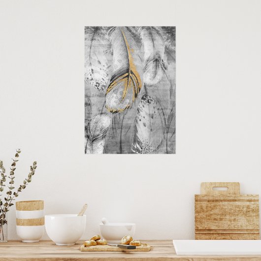 Modern Abstract Goud & Grijs Bloemenmuur Art Poste Poster (Keuken)