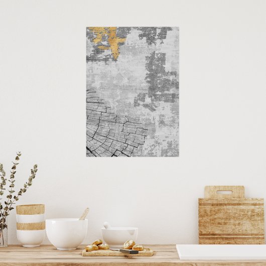 Modern Abstract Goud & Grijs Wall Art Poster (Keuken)
