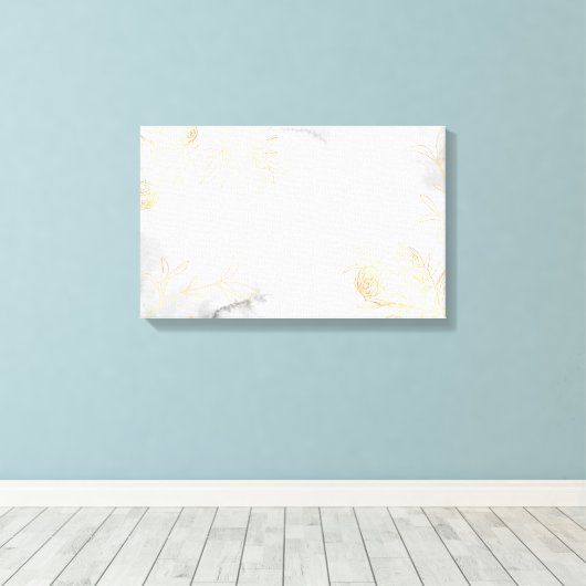Modern Abstract Gouden Bloemen op Wit Canvas Afdruk (Insitu (Houten vloer))