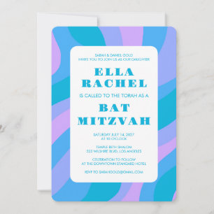 Modern Abstract Groovy Roze Blu Custom Bar Mitzvah Kaart