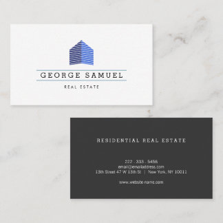 Modern Abstract Home Logo Realtor Blue Monogram Visitekaartje