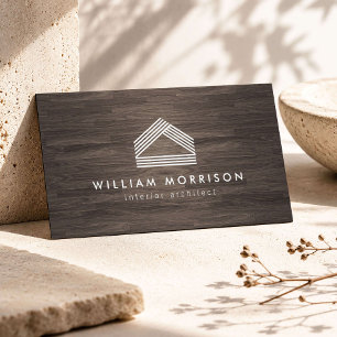 Modern Abstract Huis Logo op Donkere Houtnerf Visitekaartje