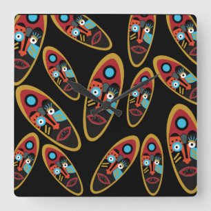 Modern abstract kleurrijk tatoeage gezichtspatroon vierkante klok