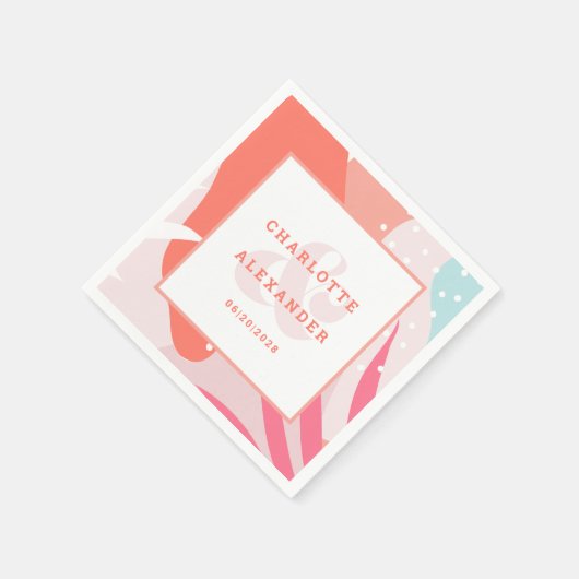 Modern Abstract koraal huwelijk Datum Bride & Groo Servet (Hoek)