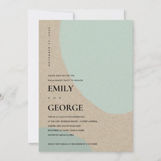 MODERN ABSTRACT KRAFT AQUA BLUE VERLOVING INVITE BEDANKKAART (Voorkant)