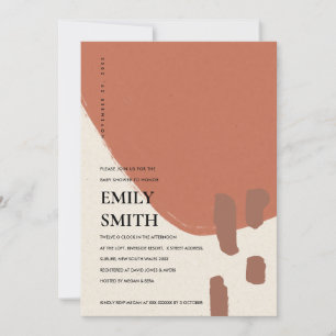 MODERN ABSTRACT KRAFT RUST RED BABY SHOWER INVITE BEDANKKAART
