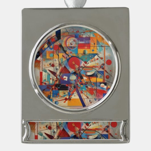 Modern Abstract kunstwerk Verzilverd Banner Ornament (Voorkant)