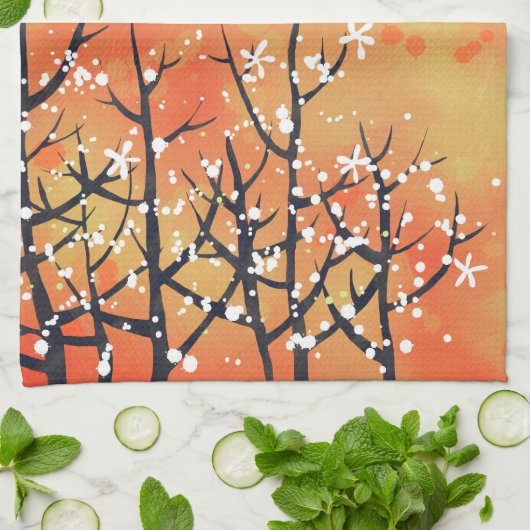 Modern Abstract landschap verbrand Sinaasappel Theedoek (Gevouwen)