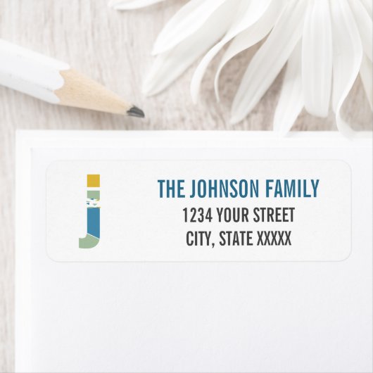 Modern Abstract Letter J Monogram Initiaal Adres Etiket (Insitu)