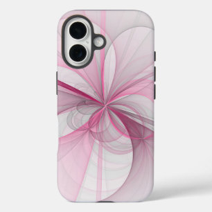 Modern Abstract lichtroze grijs fractaal ontwerp iPhone 16 Hoesje
