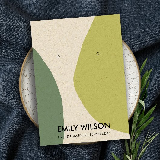 MODERN ABSTRACT LIME GREEN KRA ART EARRING DISPLAY VISITEKAARTJE