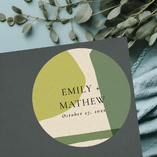 MODERN ABSTRACT LIME GREEN KRAFT ARTISTIC WEDING RONDE STICKER