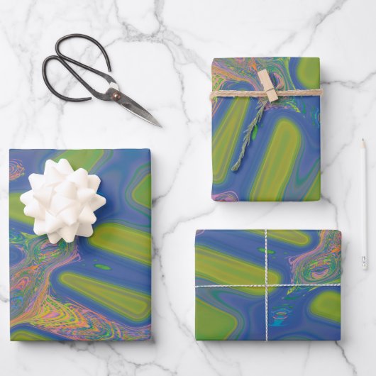Modern Abstract Liquid Pour Art Blue Green Inpakpapier Vel (Voorkant)