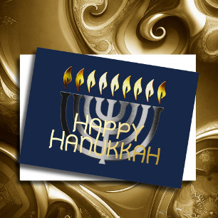 Modern Abstract Menorah grijs Folie Feestdagenkaart