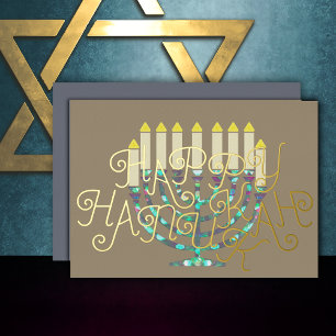 Modern Abstract Menorah Roze Paarse Blauw Folie Feestdagenkaart
