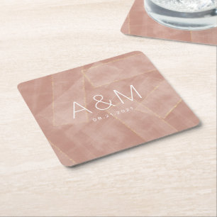 modern abstract monogram met bruin goud vierkante kartonnen onderzetter