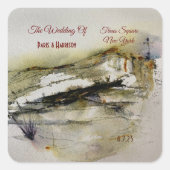 Modern Abstract najaar waterverf bruiloft Vierkante Sticker (Voorkant)