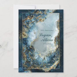 Modern Abstract Navy Indigo Gilded Marble Wedding Kaart