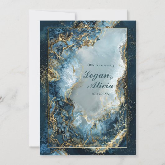 Modern Abstract Navy Indigo Gilded Marble Wedding Kaart (Voorkant)