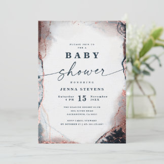 Modern Abstract Navy & Roos Gold Baby shower Kaart