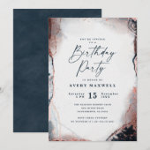 Modern Abstract Navy & Roos Gold verjaardagsfeest Kaart (Voorkant / Achterkant)