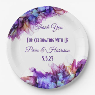 Modern Abstract Paars Haze Alcohol Ink Wedding Papieren Bordje