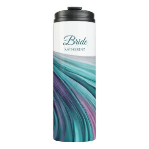 Modern Abstract-Paarse en Blauwgroen-Bride- Thermosbeker
